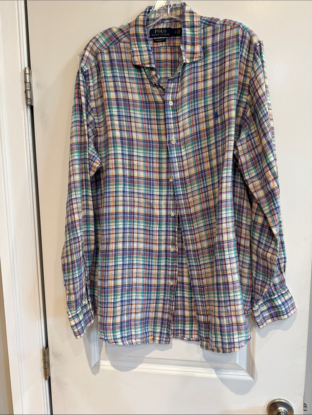 Ralph Lauren POLO Plaid Classic Fit Shirt - Blue, Yellow, Green classic Fit Sz L